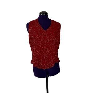 J KARA Red Beaded Short Sleeve Top